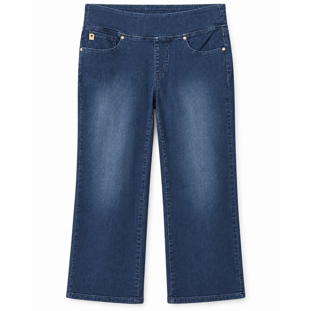 Belle Kim Gravel Womens Dark Wash Capri Jeans Pull On Wide Leg 10P